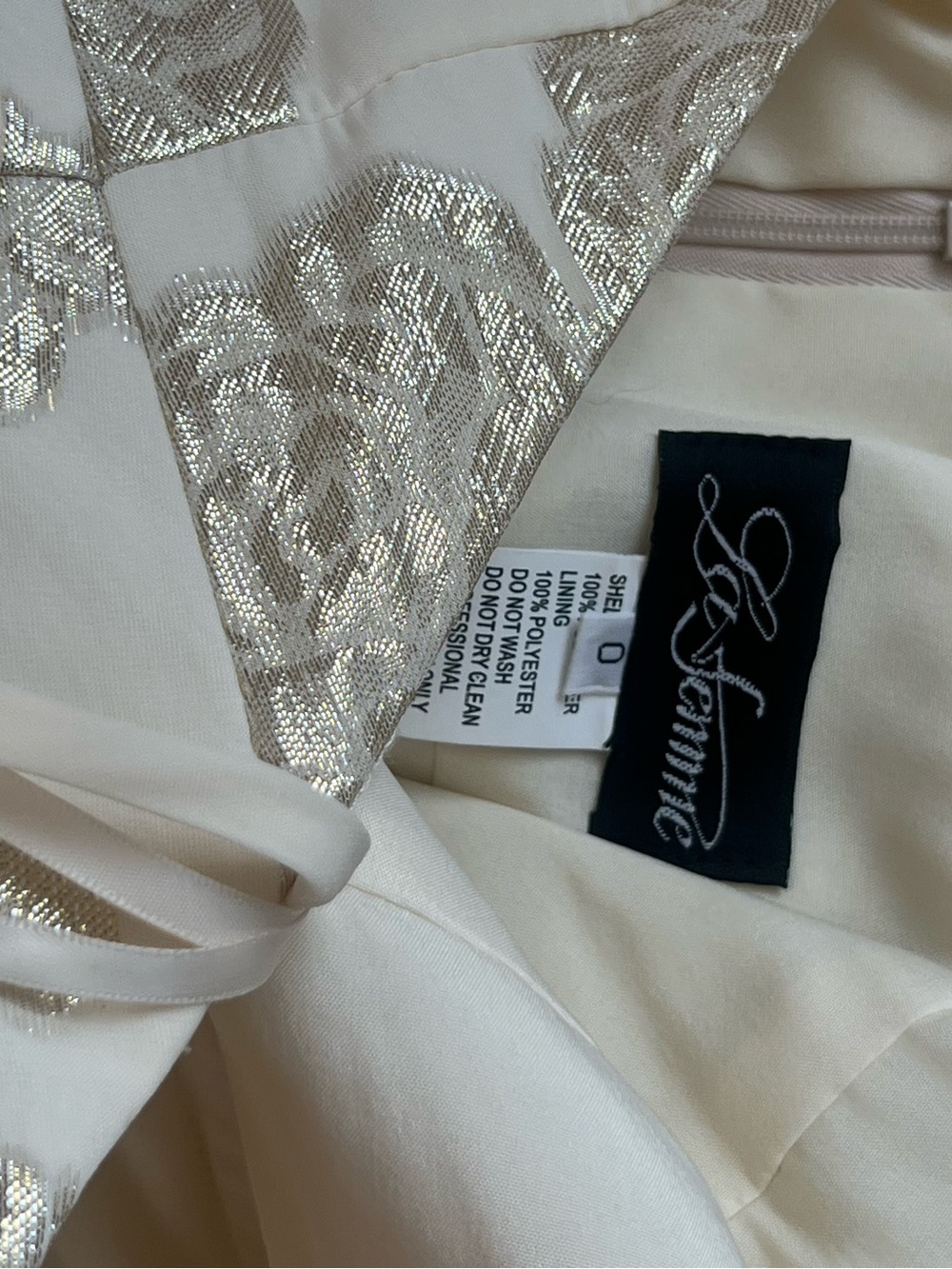 La Femme Organza Ivory Strapless A-Line Gown with Gold Floral Jacquard - Picture 5 of 7